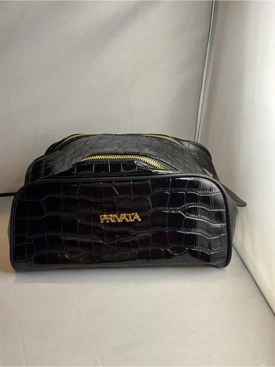Privata Other - Privata Black Croc-Embossed Travel Toiletry Bag
